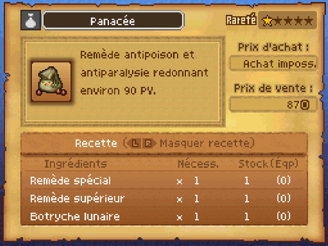 Quête : Une panacée s'il vous plaît